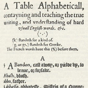 Robert Cawdrey publishes a dictionary with definitions for 2,543 terms.