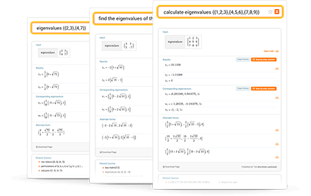 Results for eigenvalues with corresponding vectors, alternate forms and answers