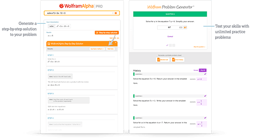 通过启发式提示分步求解方程，还可通过 Wolfram 习题生成器获取海量练习题