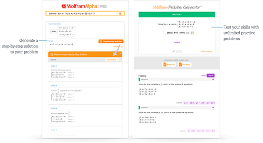 提供方程组其他解法的分步解答，通过“Wolfram 习题生成器”获取无限多的练习题