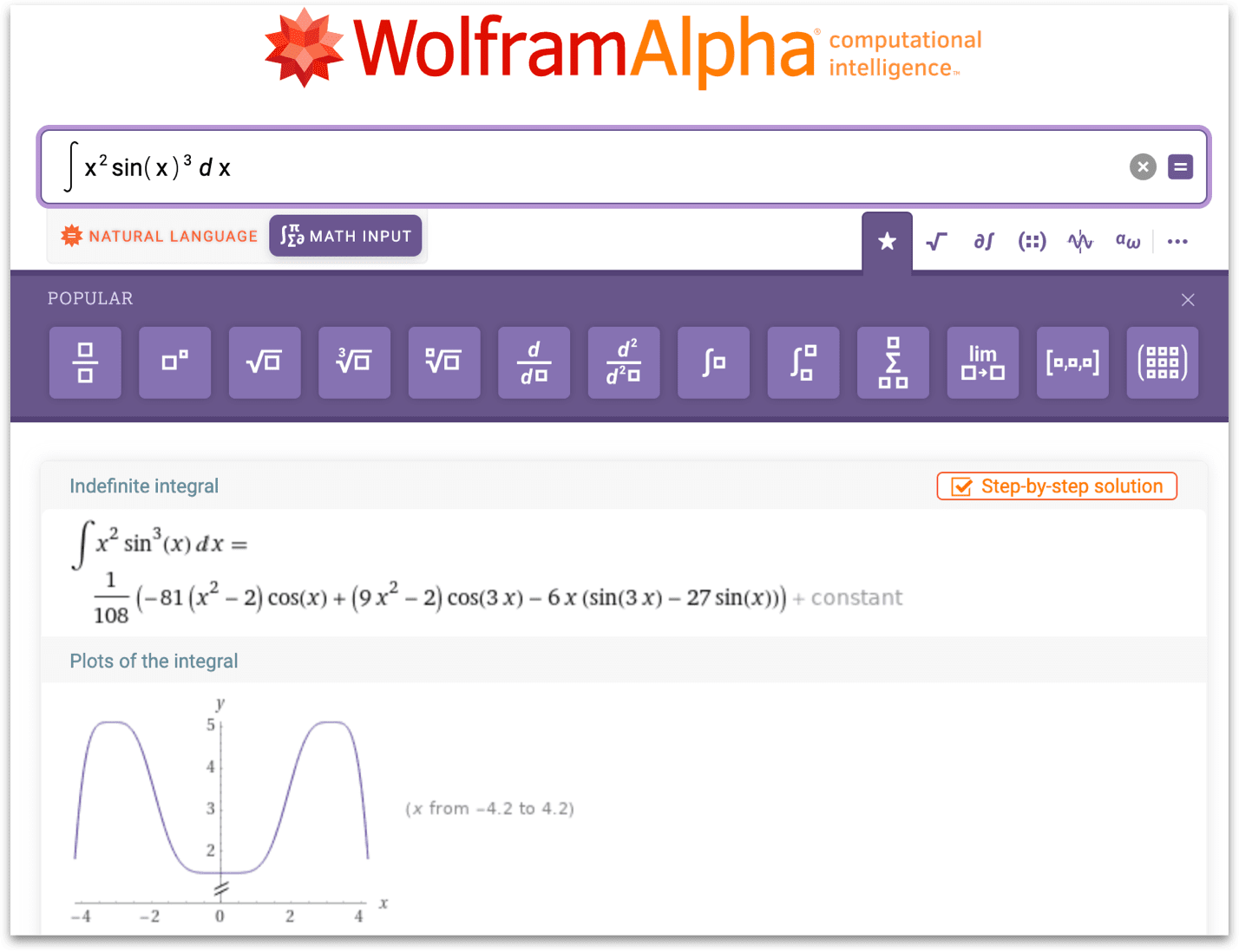 wolframalpha.com 上的数学输入