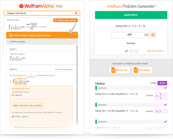 在 Wolfram|Alpha 结果中使用不同的学习工具{ARROW}