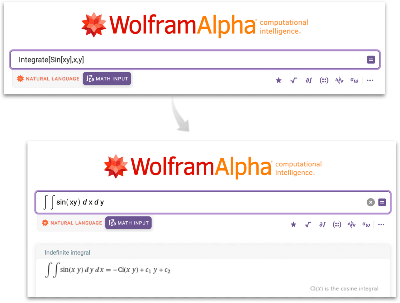 Wolfram 语言到数学输入示例