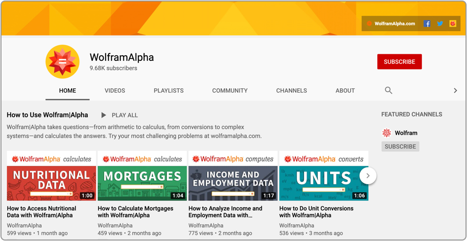 Wolfram|Alpha YouTube 频道图片